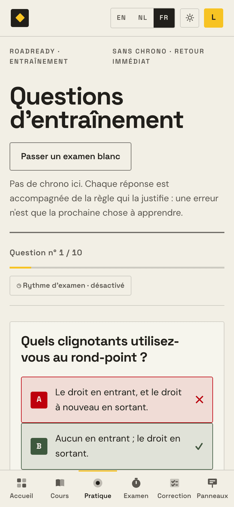 Une question d'entraînement dans Examula avec son image, et l'explication de chaque option